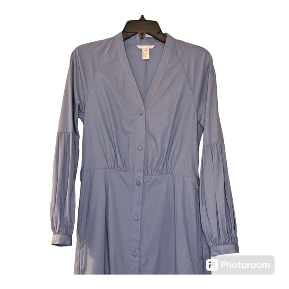 H&M Knee Length Button Up Shirt Dress V-Neckline Balloon Sleeves Preowned Size 2 - Picture 2 of 14